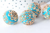 Perle indonesienne polymère bleu turquoise strass et zamac doré 19.5mm,création bijou ethnique exotique, x1 G7800