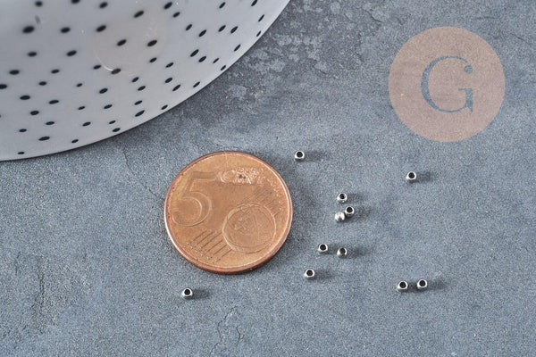 Perle intercalaire ronde acier inoxydable 304 platine 2mm, x100 (G8848)