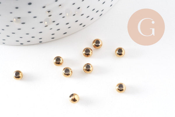 Perle intercalaire ronde acier inoxydable IP 304 doré 4mm, x10 (G10906)