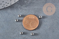 Perle intercalaire ronde acier inoxydable platine 4mm, x100 (G8828)