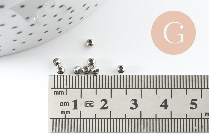 Perle intercalaire ronde laiton platine 3mm, x10g (G10027)
