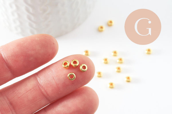 Perle intercalaire rondelles laiton doré 4mm,perle disque dorée pour création bijoux, x20 G9541