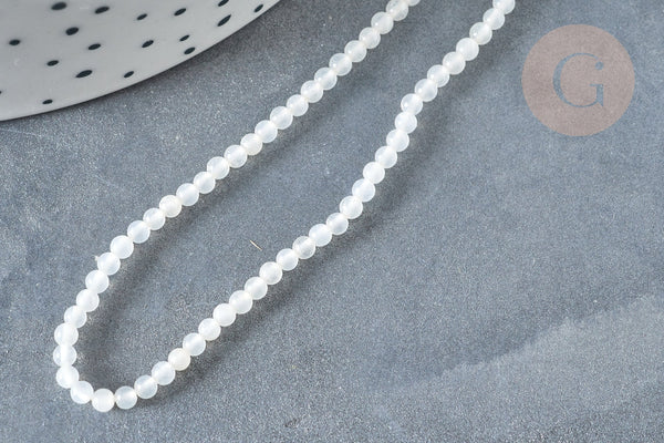 Perle jade blanc naturel ronde 2mm, x1 fil de 41 cm (G7397)