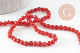 Perle jade rouge vif ,pierre naturelle,jade naturel, perle facette,jade,4mm,fil de 37 cm (G0887)