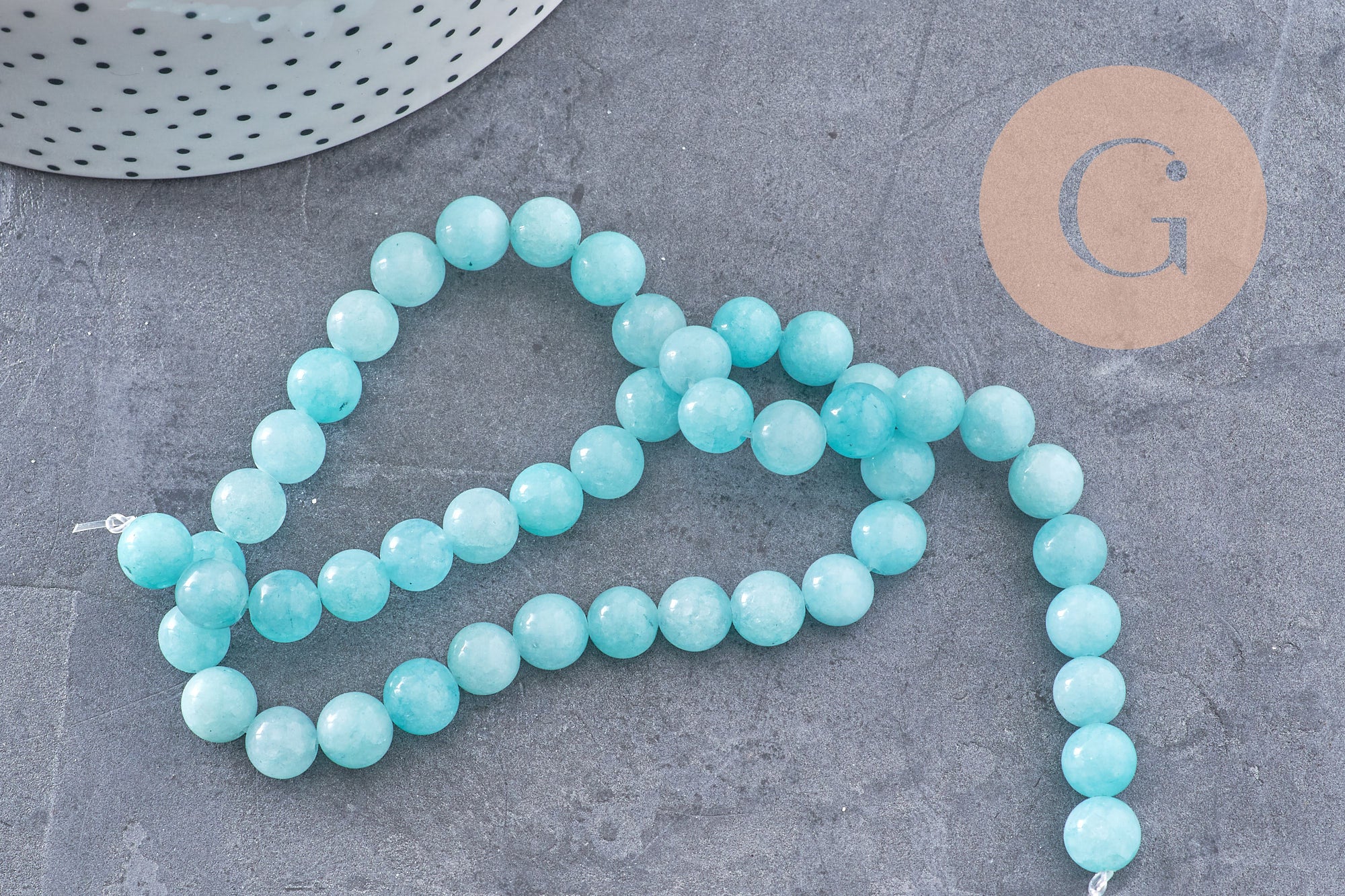 Perle jade teinté imitation amazonite ronde 8mm, x1 fil de 40cm (G4707)