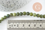 Perle jade vert olive ronde naturelle 6mm, x1 fil de 38cm (G3804)