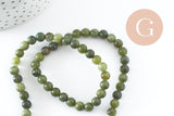 Perle jade vert olive ronde naturelle 6mm, x1 fil de 38cm (G3804)