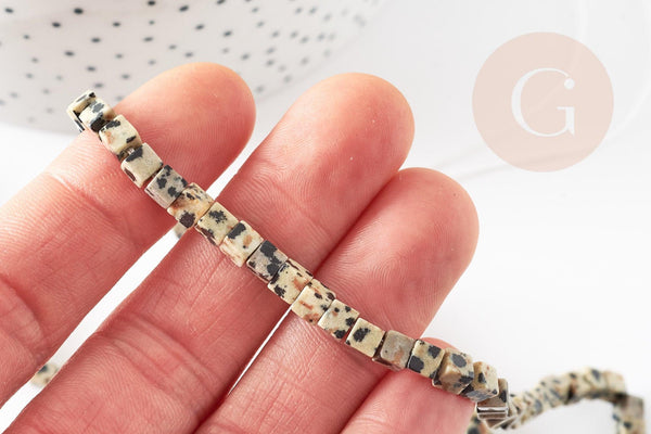 Perle jaspe dalmatien, perle carrée jaspe tacheté,pierre naturelle,perles jaspe pierre, fil de 94 perles, 4mm, x1 (G1650)