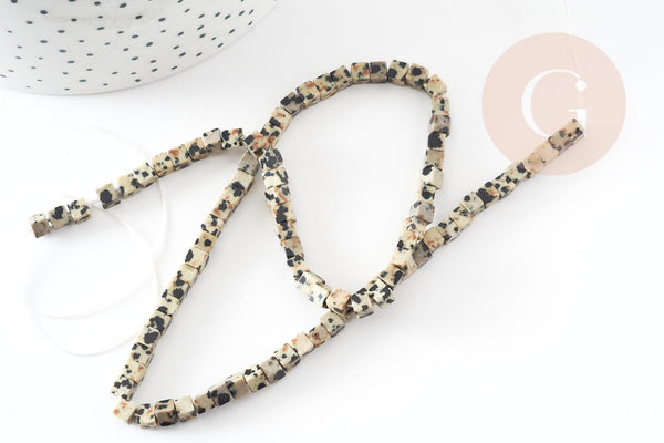 Perle jaspe dalmatien, perle carrée jaspe tacheté,pierre naturelle,perles jaspe pierre, fil de 94 perles, 4mm, x1 (G1650)