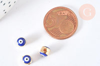 Perle mauvais œil doré émail bleu foncé laiton doré 5,5mm,chance, bijou mauvais oeil, x10 G7118