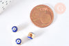 Perle mauvais œil doré émail bleu foncé laiton doré 5,5mm,chance, bijou mauvais oeil, x10 G7118