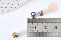 Perle mauvais œil doré émail bleu foncé laiton doré 5,5mm,chance, bijou mauvais oeil, x10 G7118