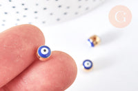 Perle mauvais œil doré émail bleu foncé laiton doré 5,5mm,chance, bijou mauvais oeil, x10 G7118