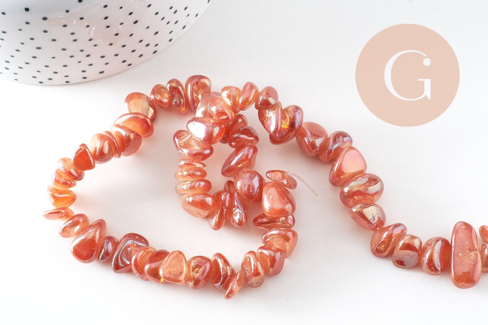 Perle nuggets quartz orange irisé, perle quartz naturel, 10-23mm, fil de 37cm, x1 (G5885)