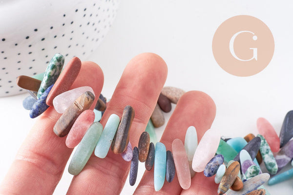 Perle ovale chips pierre mélangée sablée 11-19mm, x1 fil de 40cm (G4404)