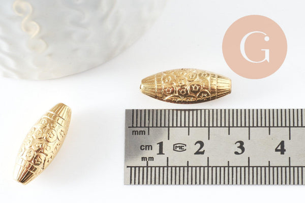 Perle ovale gravée plastique doré 23mm, x5 (G4524)