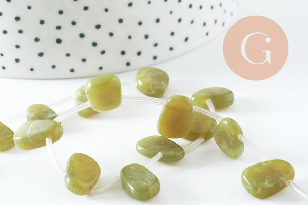 Perle ovale jade vert feuille,pierre précieuse,jade jaune naturel,perle pierre roulée 13mm, fil de 39 cm, X1 (G4162)