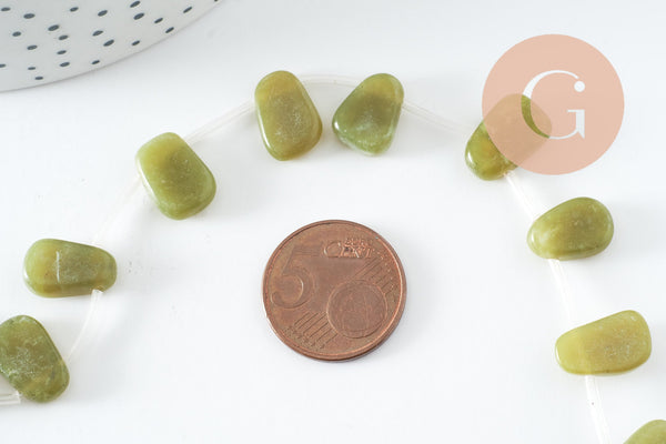 Perle ovale jade vert feuille,pierre précieuse,jade jaune naturel,perle pierre roulée 13mm, fil de 39 cm, X1 (G4162)