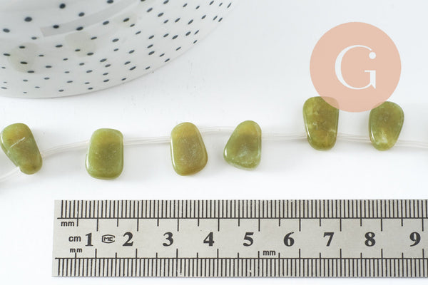 Perle ovale jade vert feuille,pierre précieuse,jade jaune naturel,perle pierre roulée 13mm, fil de 39 cm, X1 (G4162)