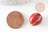Perle ovale porcelaine rouge-marron 15.5-16mm, perle céramique, fabrication bijoux amour et amitié x5 G9350