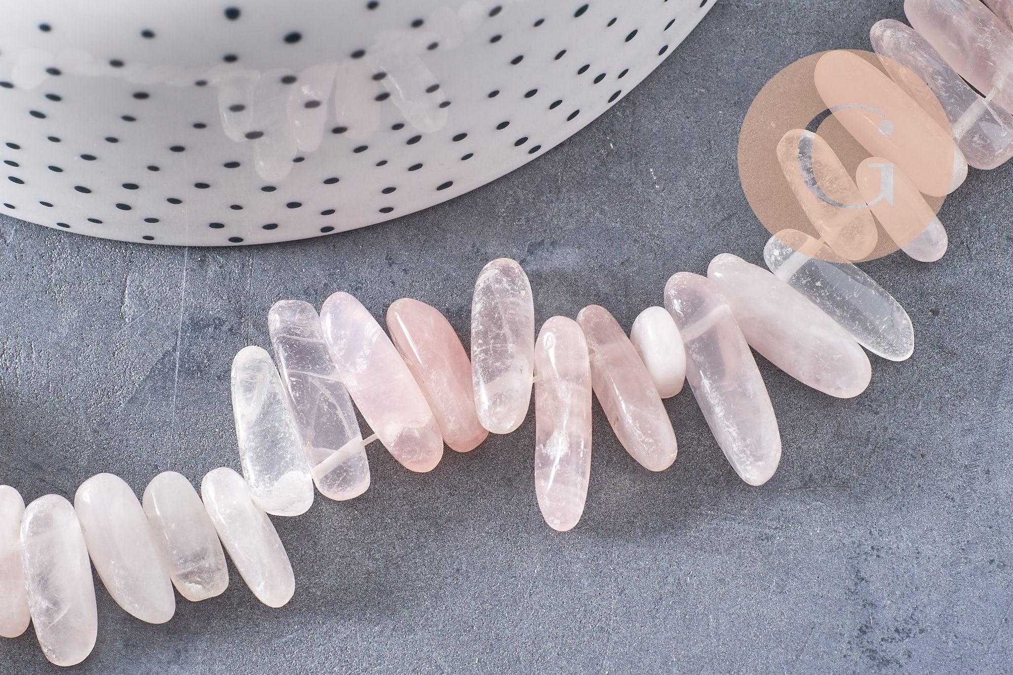 Perle ovale quartz rose naturel 13-22mm, x1 fil de 22cm (G1475)