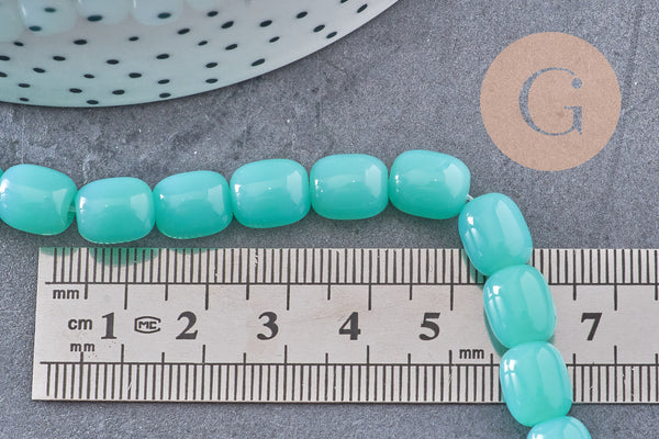 Perle ovale verre vert opaquet, des perles en verre imitation jade, fil de 39 perles,9.5mm x1 (G5368)