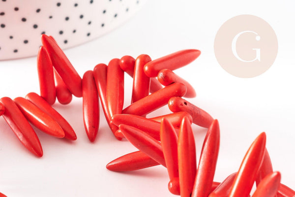 Perle pointe howlite orange, howlite naturelle,perle orange, perle pierre, fil de 90 x1 (G0566)