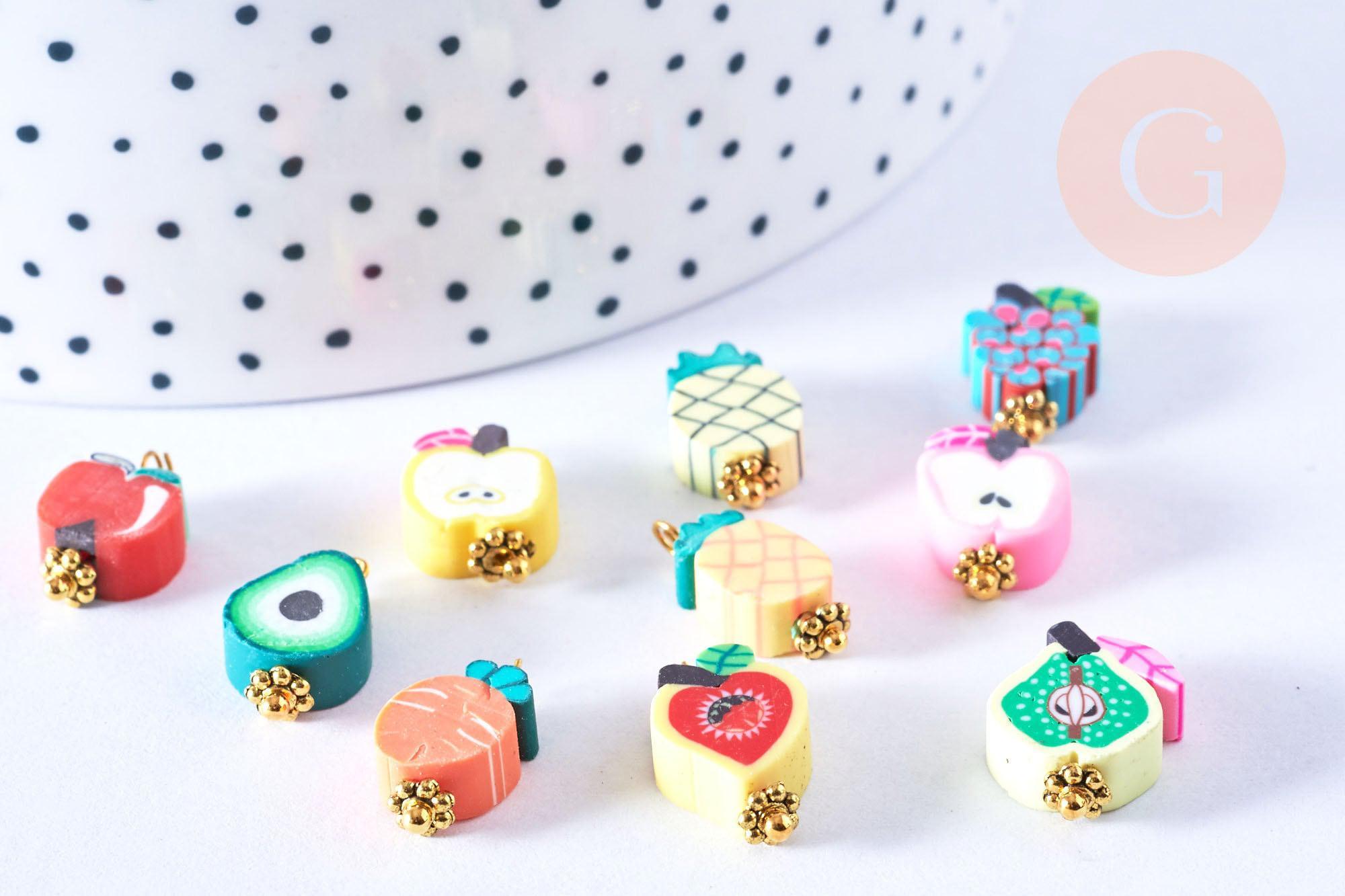 Perle polymère fruits multicolore 12x10mm, x50 G5029
