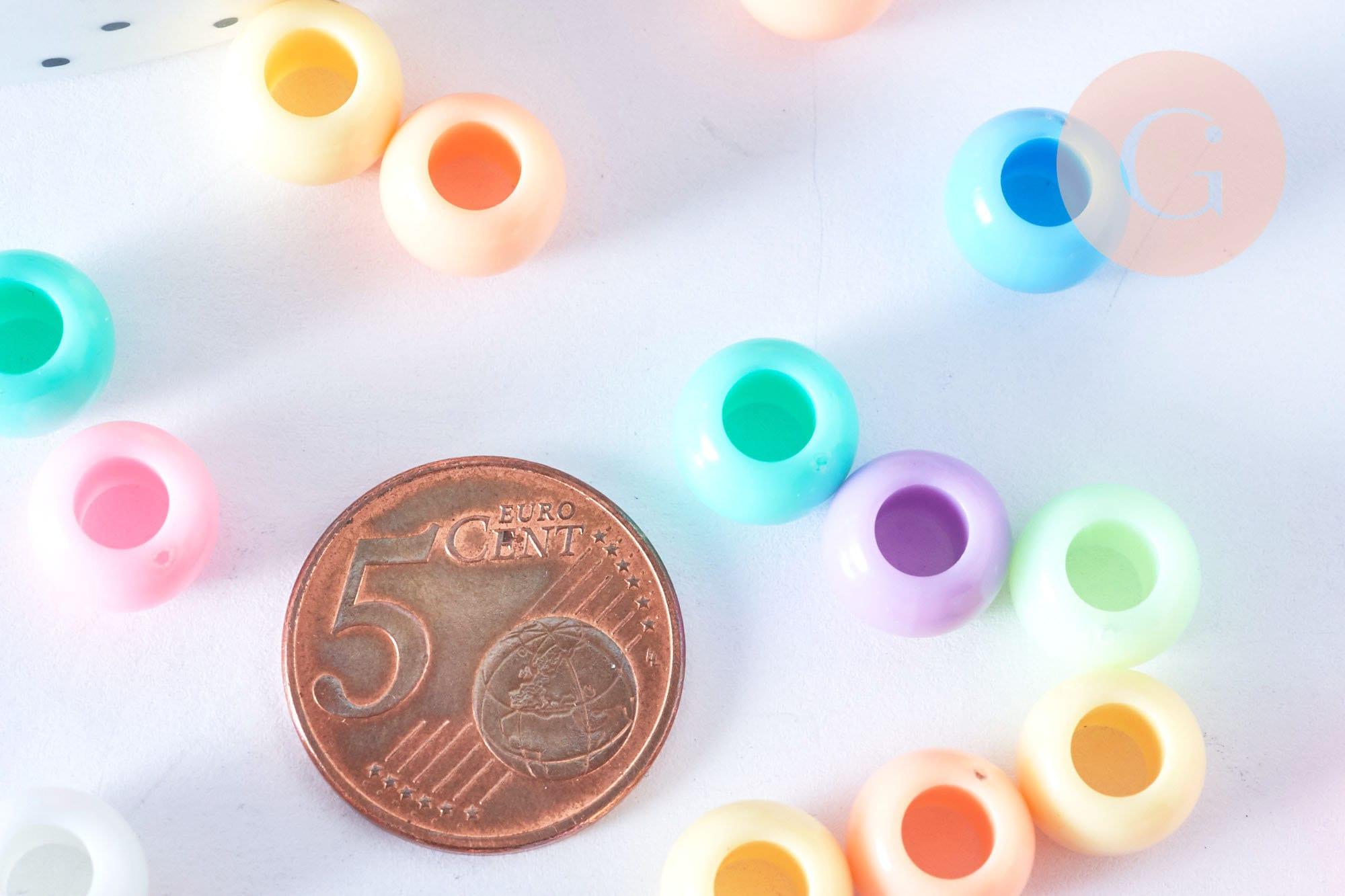 Perle pony rondelle en plastique multicolore 10mm, x 50 (G6397)