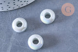 Perle porcelaine blanche irisé donut 15-16mm, perle céramique, céramique blanche, x10 (G3311)