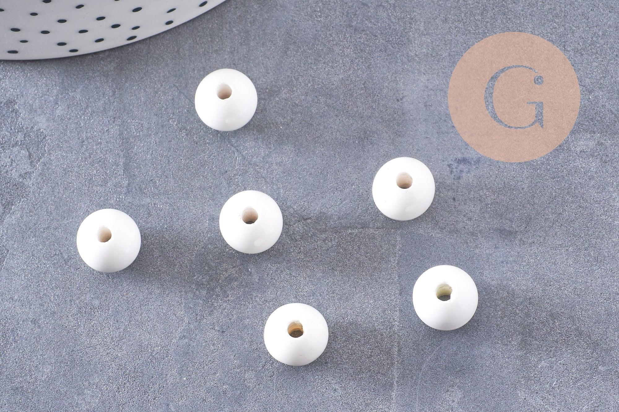 Perle porcelaine blanche, perle lisse céramique, céramique blanche, 10mm, x10 (G5383)