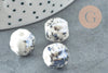 Perle porcelaine blanche taches noires 13mm, perle striées,perle céramique blanche, x10 (G9446)