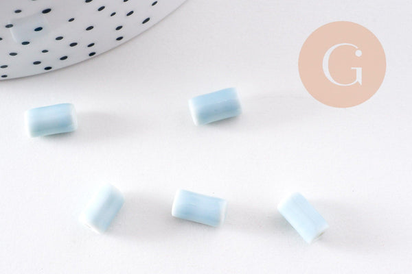 Perle porcelaine bleu pâle, perle céramique, porcelaine bleu 10mm, x5 (G1715)