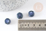 Perle porcelaine ronde bleu émaillé 10.5mm, perle céramique géométrique pour fabrication bijoux céramique, x5 (G9199)