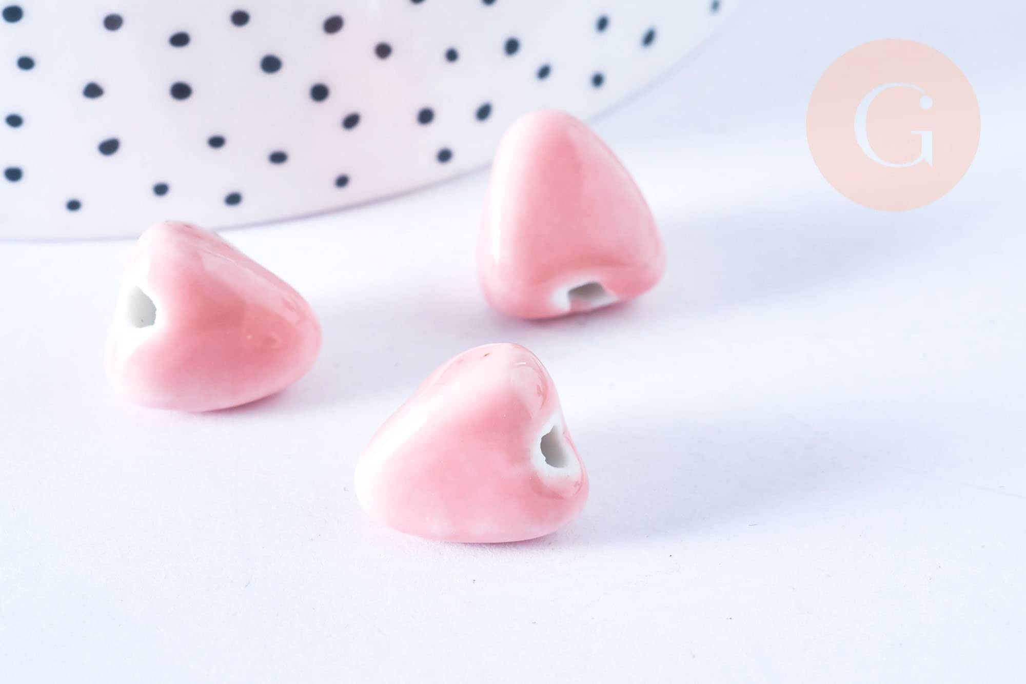Perle porcelaine triangle rose 15mm, x10 (G5379)