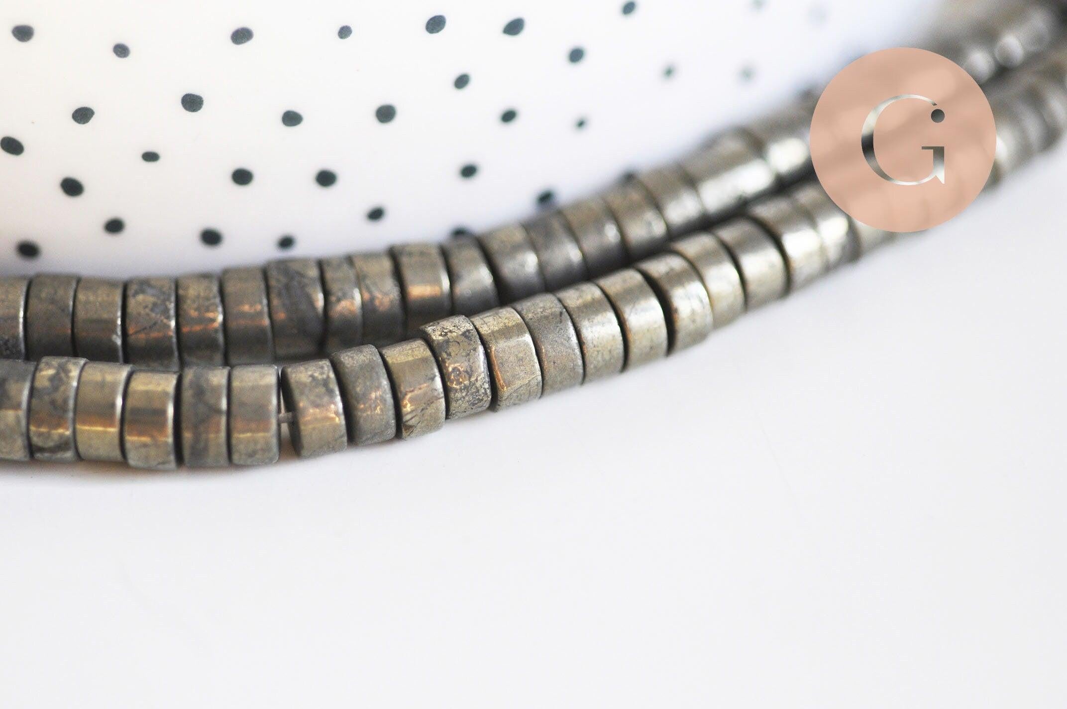 Perle pyrite heishi disque 6mmx4mm,fabrication bijoux perle pyrite naturelle, pierre,x1 fil de 40cm (G6219)