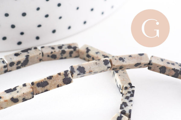 Perle rectangle jaspe dalmatien naturel 13.5mm, x1 fil de 39cm (G1925)