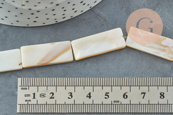 Perle rectangle nacre blanche naturelle 28mm,x1 fil de 25cm (G0652)