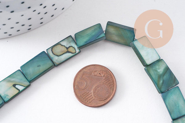 Perle rectangle nacre verte naturelle 15.5, cration bijoux nacre coquillage,le fil de 38cm, x1 (G1701)