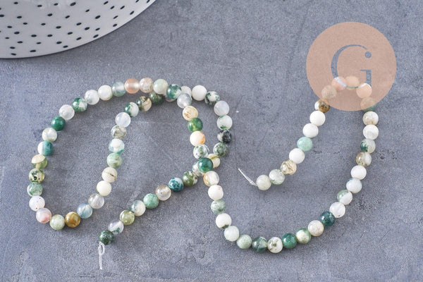 Perle ronde agate mousse naturelle 4mm,perle pierre, fil de 90 perles, x1 (G1537)