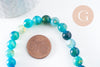 Perle ronde agate rayée bleu turquoise 8mm, x1 fil de 38cm (G3879)