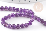 Perle ronde amethyste violette naturelle 4mm, x1 fil 20cm (G5365)