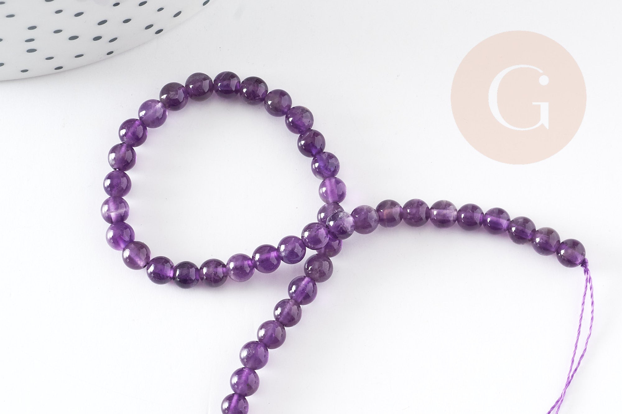 Perle ronde amethyste violette naturelle 4mm, x1 fil 20cm (G5365)
