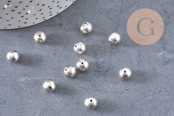 Perle ronde argent tibétain vieilli 8mm, x10 (G0084)