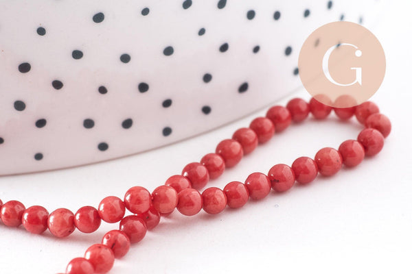 Perle ronde bambou de mer rouge, perle imitation corail en bambou de mer naturel, le fil de 47cm,3mm, x1 (G3887)