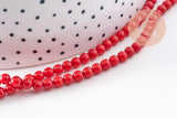 Perle ronde corail naturel teinté rouge 4mm, perles coquillage, x1 fil de 39cm(G0694)