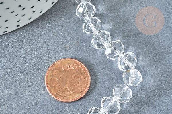 Perle ronde cristal facetté transparent 10mm, x1 fil de 46cm (G8145)