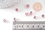 Perle ronde étoile nuage coeur lune plastique rose, x10 ou 50 grammes (G3284)