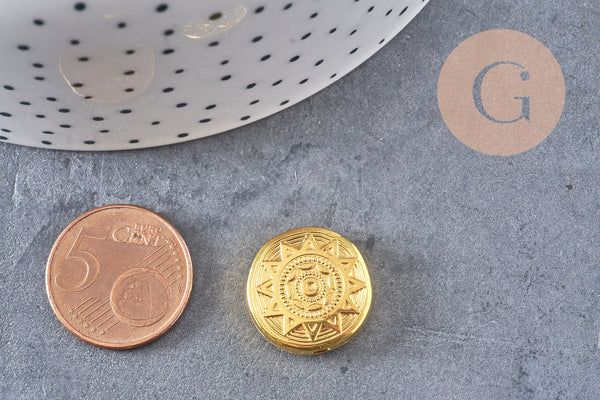 Perle ronde gravée plastique doré,perle plastique,perle ronde lettre,perle coeur,18mm, x5 (G6803)