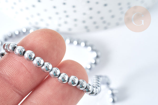 Perle ronde hématite de synthèse gris clair 4mm,DIY, x1 le fil de 39cm (G7402)